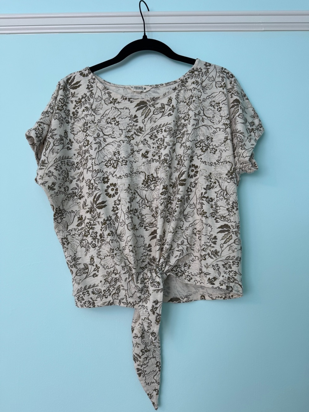 Fat Face Cream Crop Top with Tie Front
